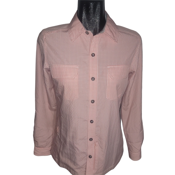 Wind River No Fly Zone Peach and White Gingham Fishing Shirt XS - Picture 1 of 6